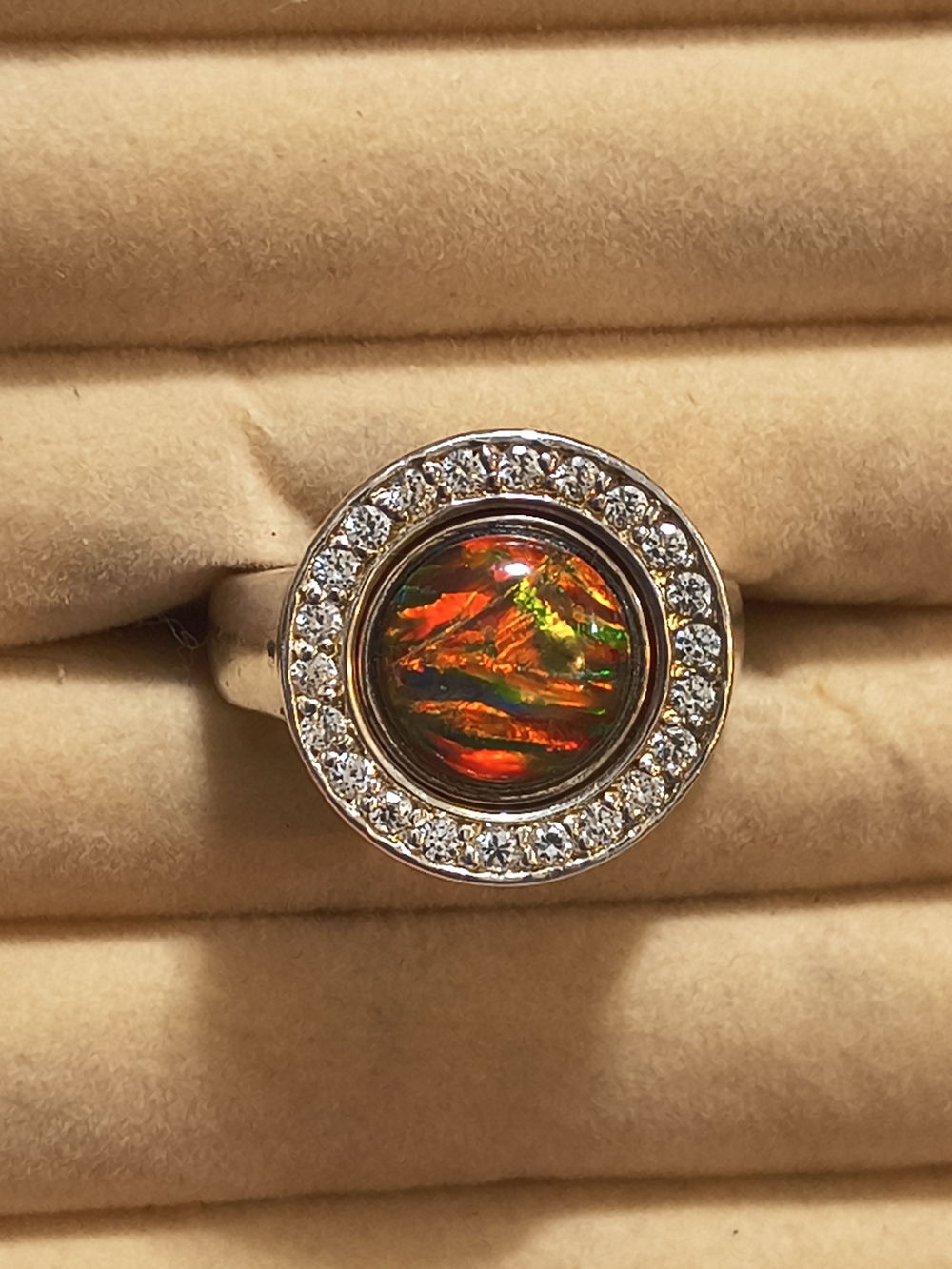 Retired Sterling Jewel Pop  Lab Opal &Cz Halo Ring Size 7 Interchangeable Stone